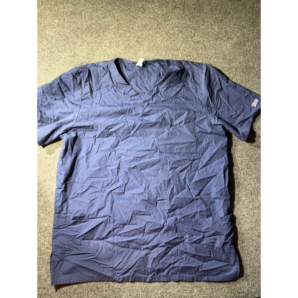 Cherokee Scrub Top Mens XL Navy Blue Good V-Neck Short Sleeve Workwear Pocket